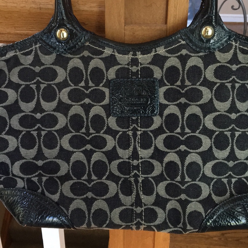 Coach blue and white denim purse